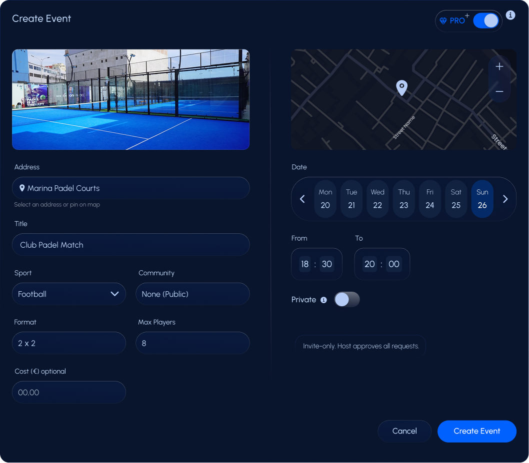 Create event modal